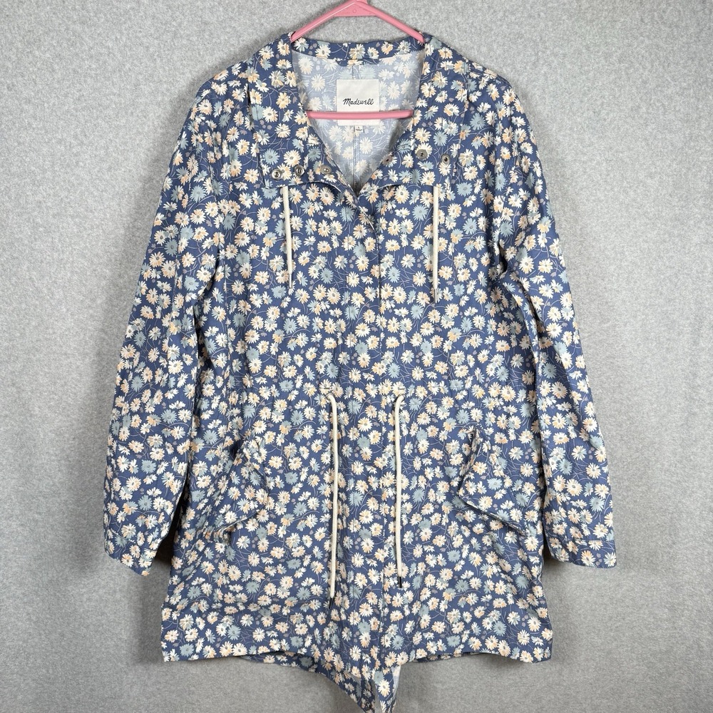Madewell Ruffle-Neck Anorak Rain Jacket, French Blue Floral Size Large